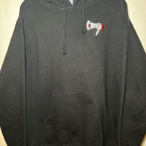 Classic Black Hoodie with Embroidered Megaphone